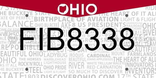 FIB8338 Ohio License Plate