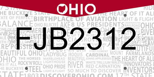 FJB2312 Ohio License Plate