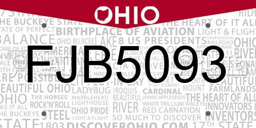 FJB5093 Ohio License Plate