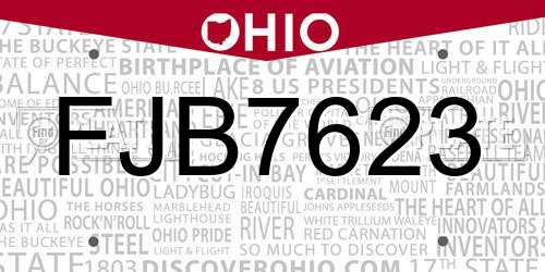 FJB7623 Ohio License Plate