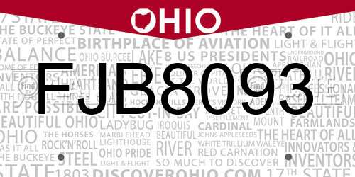 FJB8093 Ohio License Plate