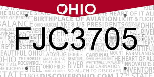 FJC3705 Ohio License Plate