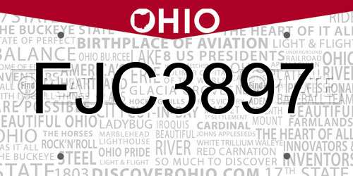 FJC3897 Ohio License Plate