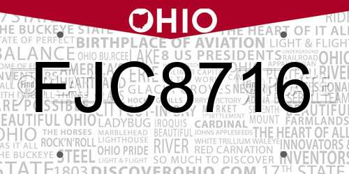 FJC8716 Ohio License Plate