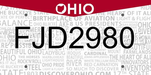 FJD2980 Ohio License Plate