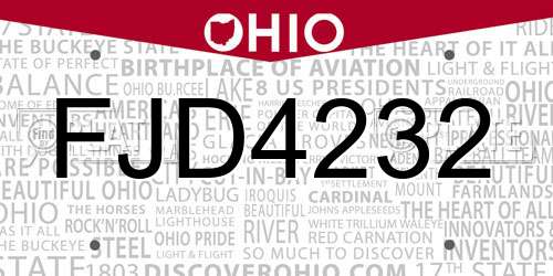 FJD4232 Ohio License Plate