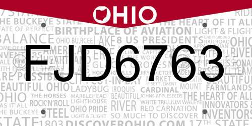 FJD6763 Ohio License Plate