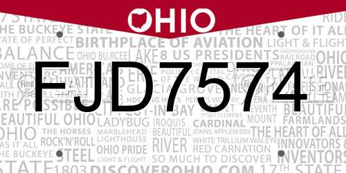 FJD7574 Ohio License Plate
