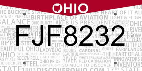 FJF8232 Ohio License Plate