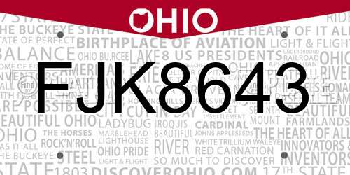 FJK8643 Ohio License Plate
