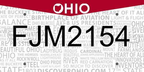 FJM2154 Ohio License Plate