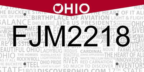 FJM2218 Ohio License Plate