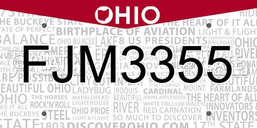 FJM3355 Ohio License Plate