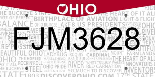 FJM3628 Ohio License Plate