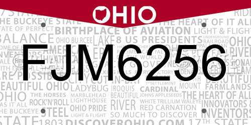FJM6256 Ohio License Plate
