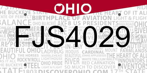 FJS4029 Ohio License Plate