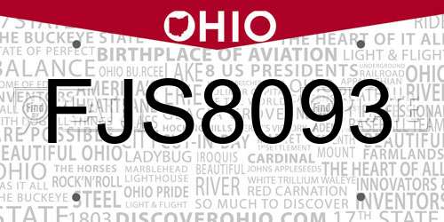 FJS8093 Ohio License Plate