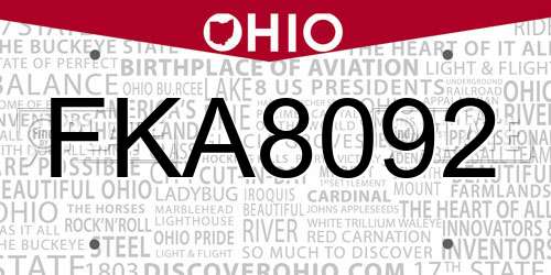 FKA8092 Ohio License Plate