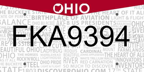 FKA9394 Ohio License Plate