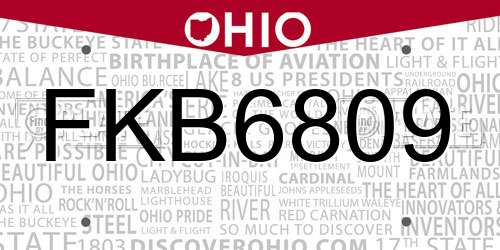 FKB6809 Ohio License Plate