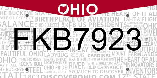 FKB7923 Ohio License Plate