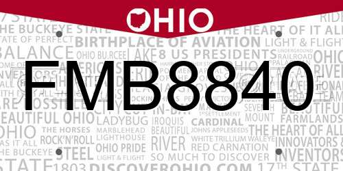 FMB8840 Ohio License Plate