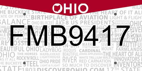 FMB9417 Ohio License Plate