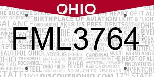 FML3764 Ohio License Plate