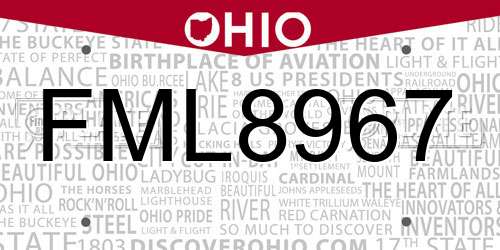 FML8967 Ohio License Plate