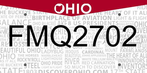 FMQ2702 Ohio License Plate