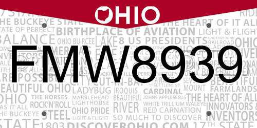 FMW8939 Ohio License Plate