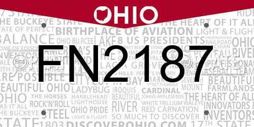FN2187 Ohio License Plate
