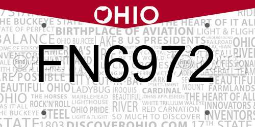 FN6972 Ohio License Plate