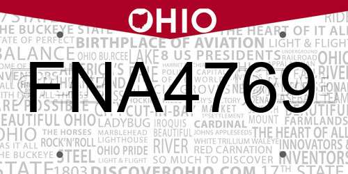 FNA4769 Ohio License Plate