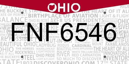 FNF6546 Ohio License Plate