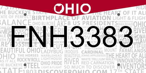 FNH3383 Ohio License Plate