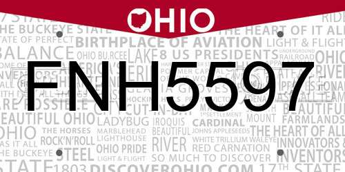 FNH5597 Ohio License Plate