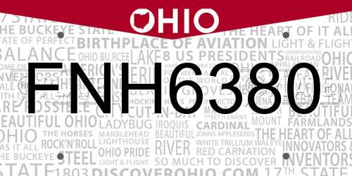 FNH6380 Ohio License Plate