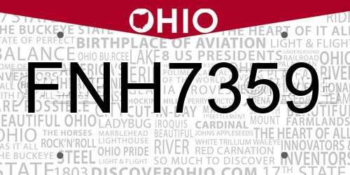 FNH7359 Ohio License Plate