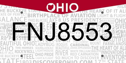 FNJ8553 Ohio License Plate