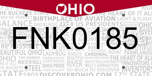 FNK0185 Ohio License Plate