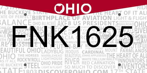 FNK1625 Ohio License Plate