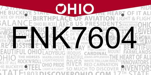 FNK7604 Ohio License Plate