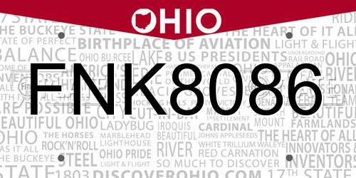 FNK8086 Ohio License Plate