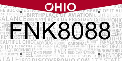 FNK8088 Ohio License Plate