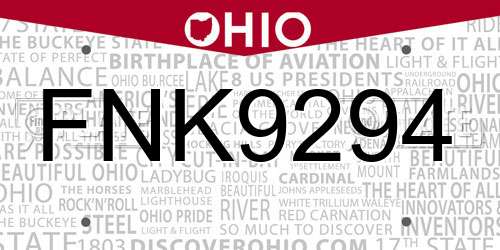 FNK9294 Ohio License Plate