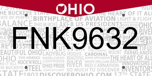 FNK9632 Ohio License Plate