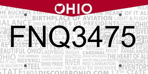 FNQ3475 Ohio License Plate