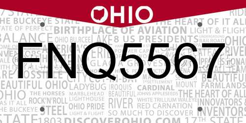 FNQ5567 Ohio License Plate