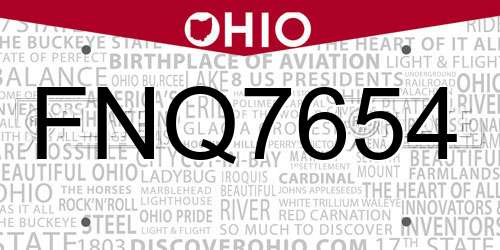 FNQ7654 Ohio License Plate
